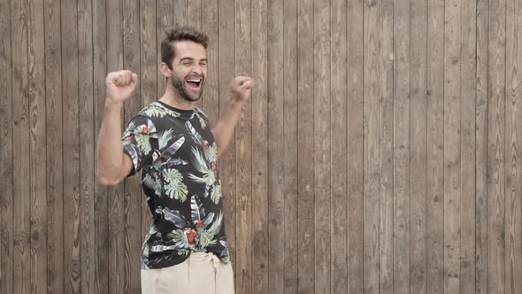 Laughing Guy In T-Shirt Turning