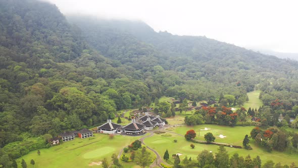 Nature Landscape a Golf Club in the Mountains Wrapped in Fog on the Island of Bali, Bedugul