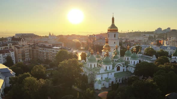 Kyiv. Ukraine. Aerial View : St. Sophia Church in the Morning at Dawn