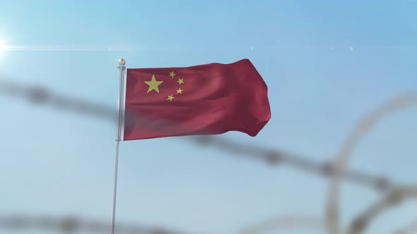 China Flag Behind Border