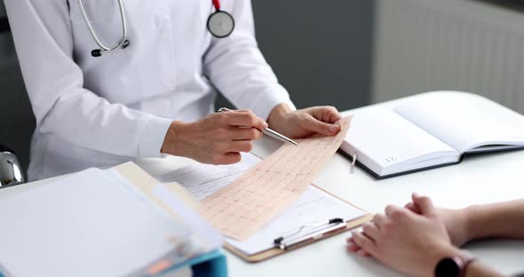 Doctor Examines Cardiogram of Patient with Heart Problems Slow Motion  Movie