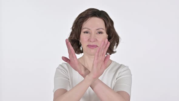 No, Old Woman Hand Gesture on White Background 
