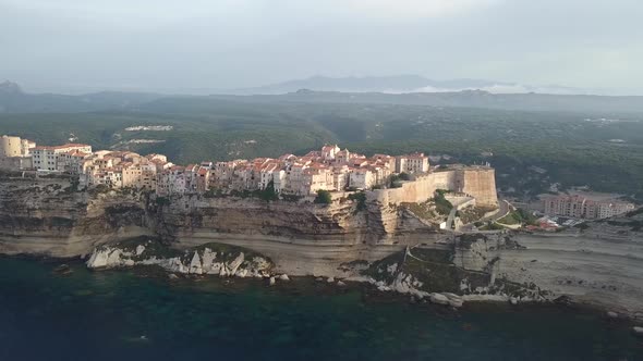 Wide Aerial Establishing Shot Of Old Town Bonifacio In Corse