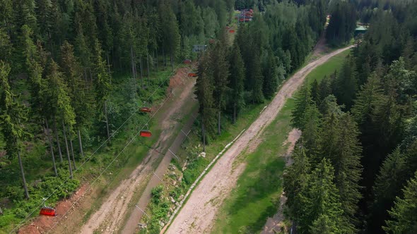 Aerial View of Mountains with Open Cable Cars Lift Karpacz Poland