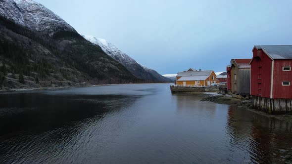 Old village Mosjoen, colorful Norwegian traditional houses in Northern Norway - Scandinavia. Histori