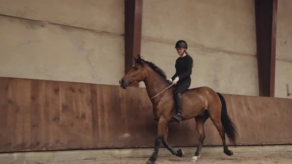 Woman Riding Bareback On Horse Around Paddock