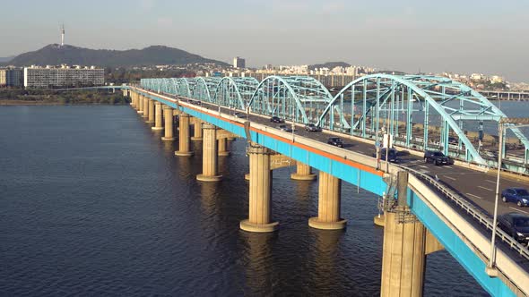 View on Dongjak bridge which connects North and South parts of the Seoul and have also the subway tr