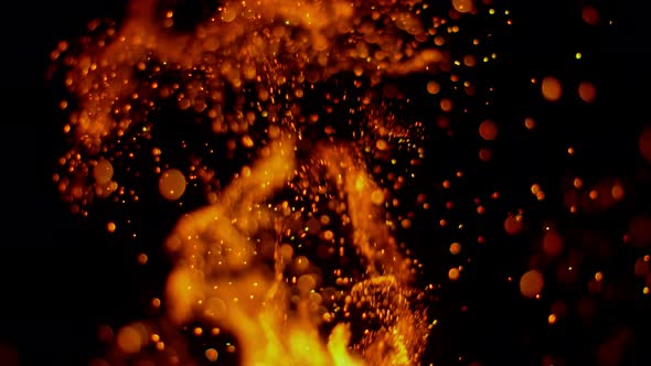 Fire Flames and Sparks in Super Slow Motion Isolated on Black alt