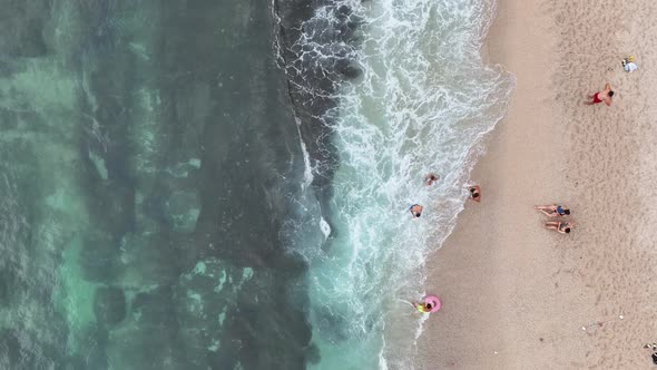 People swim in the sea aerial view 4 K Turkey Alanya