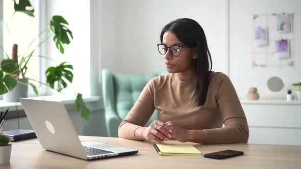 African Female Student Studying in Front of Laptop at Home Spbd