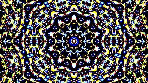 Bright abstract light governing full color, kaleidoscope, black background