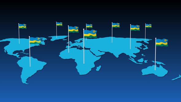 Rwanda National Flag Fly On Earth Map Animation