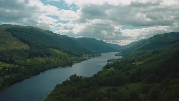 Aerial Drone Loch Voil Scotland 02 Cloudy Dramatic Cinematic 25p