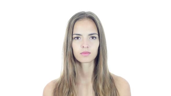 Portrait Of  Young Woman , White Background