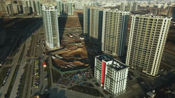 Construction site. Construction of modern multi-storey buildings