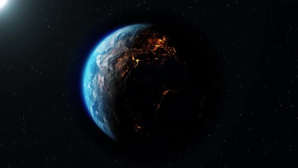 Realistic Motion Graphics of Planet Earth Rotating in the Night 