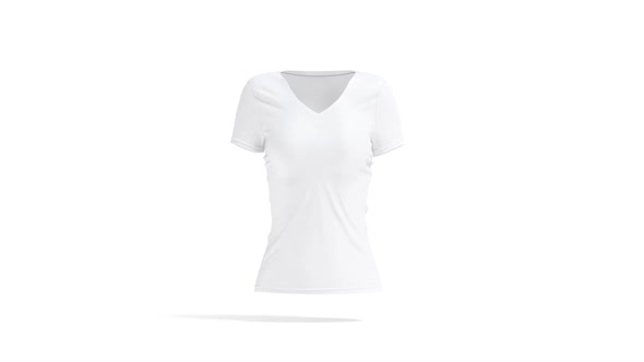 Blank white women slimfit t-shirt, looped rotation