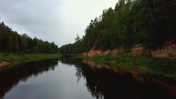 Landscape With Gauja River and White Sandstone Cliff of Sietiniezis Rock.