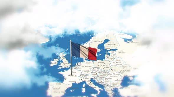 France Map And Flag With Clouds