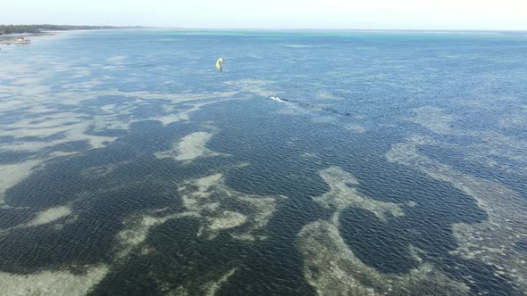 Zanzibar Tanzania  Kitesurfing Near the Shore Slow Motion