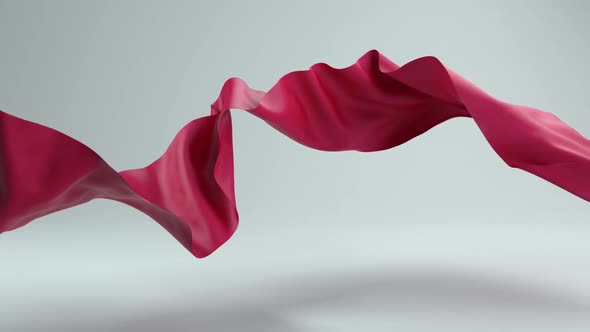 Red satin cloth piece of blowing fabric wave 3d rendered elegant textiles.