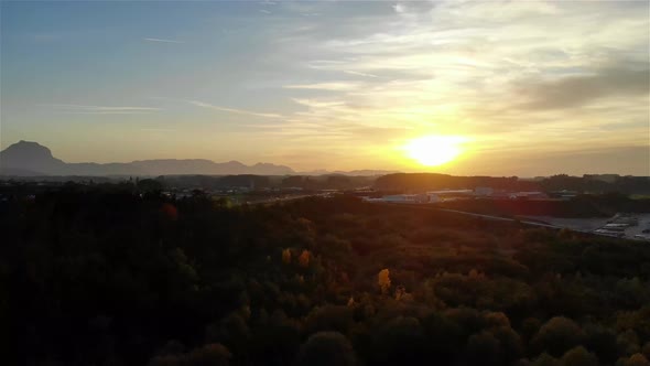 Drone Video of a small village at sunset