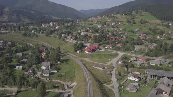 Aerial To Vorokhta Village in Carpathians Mountains, Ukraine