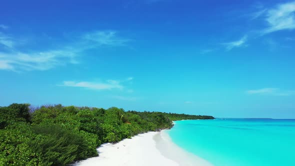 Aerial top down abstract of marine seashore beach lifestyle by blue ocean with bright sand backgroun