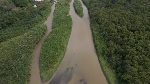 aerial footage of the Río Cotos a stream in Costa Rica this river is situated nearby  Chepito and cl