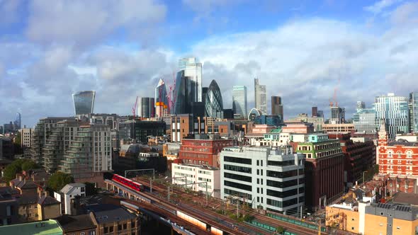 Aerial Panoramic Scene of the City Square Mile Financial District of London