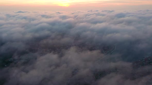 Aerial view above the clouds during the morning, Croatia.