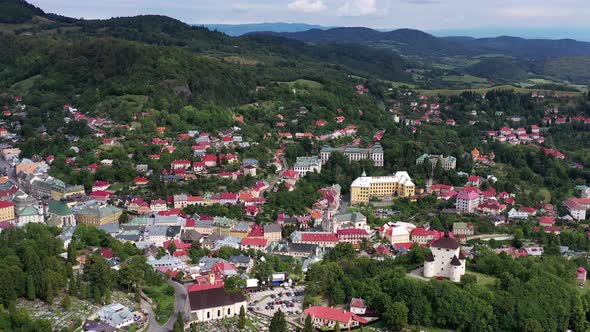 Aerial view of the town of Banska Stiavnica in Slovakia