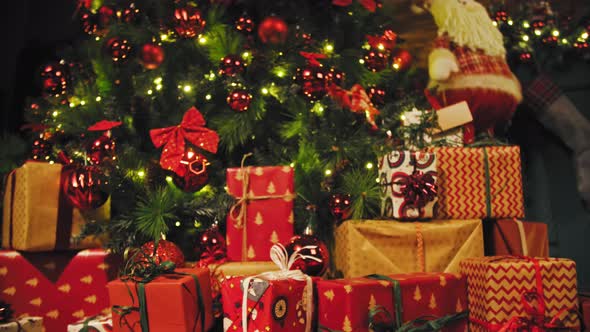 Christmas Gifts Under the Tree. New Year Home Interior 