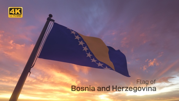 Bosnia and Herzegovina Flag on a Flagpole V3 - 4K
