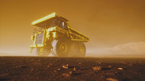 Big Yellow Mining Truck in the Dust at Career