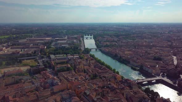 Verona Italy Skyline Aerial View From Sky, Video in , Italy. Aerial View of Verona City Center