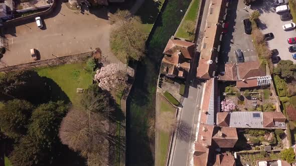 Aerial shot, top down of the River Stour in Canterbury, Kent