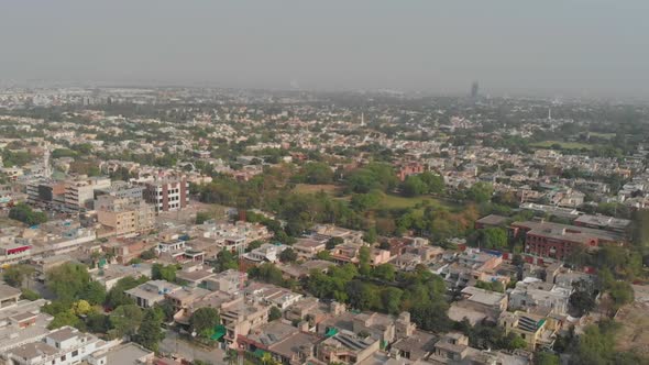 Aerial Establishing Shot View Over Lahore City In Pakistan. Tracking Shot