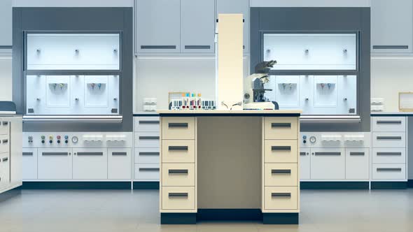 Endless animation of the laboratory with clean rooms and lots of equipment. 4KHD