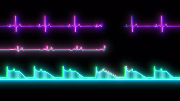 Neon line shows heartbeat isolated. Heart rates light sign on display screen medical research.