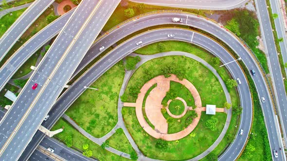 4K : Top view of Highway road junctions.