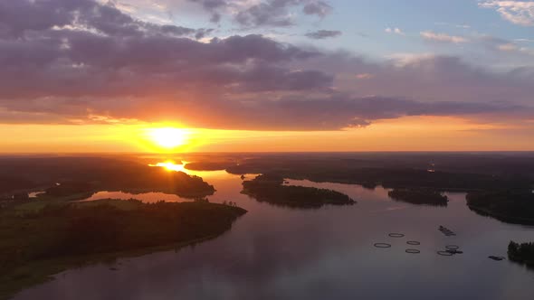 Lake Ladoga at Sunset. Lekhmalakhti Bay. Aerial View
