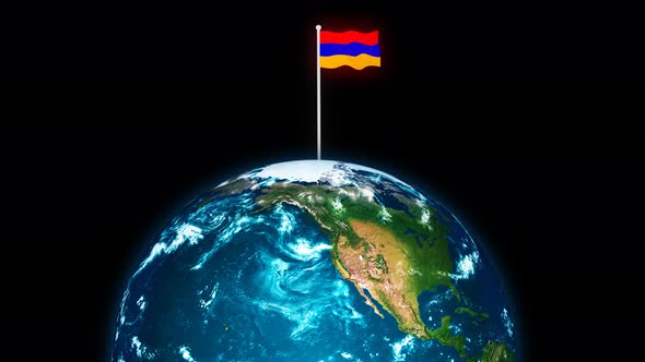 3d Rotated Planet Earth On Flying Armenia Flag Animation alt