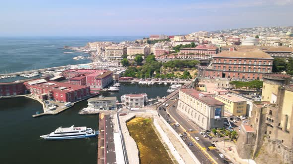 Panoramic Aerial View of Naples Port in Summer Season From a Drone Viewpoint Campania  Italy