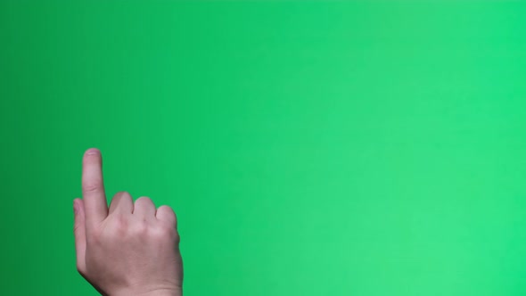 Male Hand Gestures on Green Screen Pointing or Tapping on the Screen Chromakey