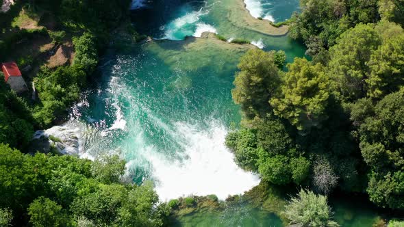 Drone Aerial Video Footage Flying Over Krka National Park Waterfalls, Croatia