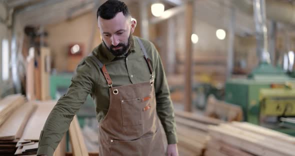 Handsome Carpentry Worker in the Joinery Manufacturing