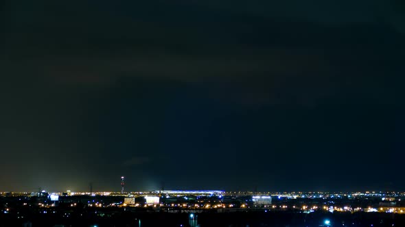 time lapse controller tower airport with airplane flight at night