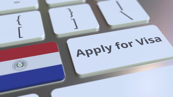 APPLY FOR VISA Text and Flag of Paraguay on the Keys