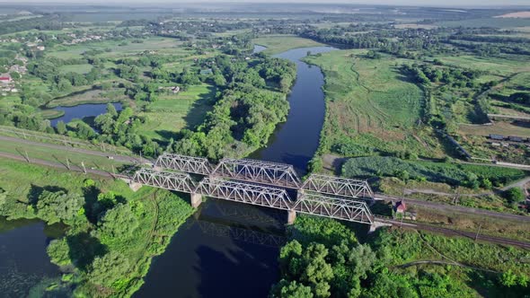 Aerial View of Railway Bridge Over the River